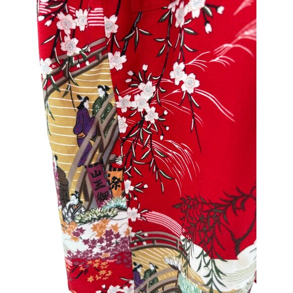 Japanese Geisha Kimono Robe Red Floral Geisha Print Belt missing - Picture 5 of 8